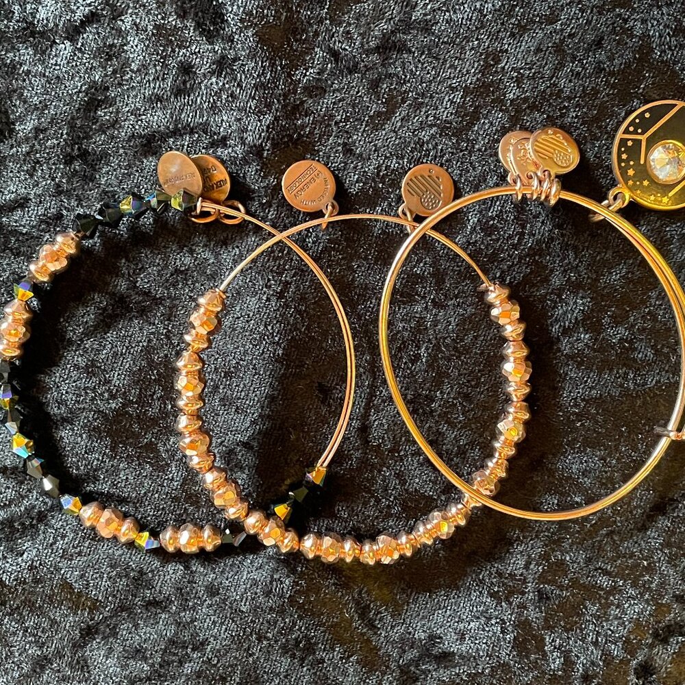 Alex and Ani triple set Rose Gold Joy with two matching beaded bracelets